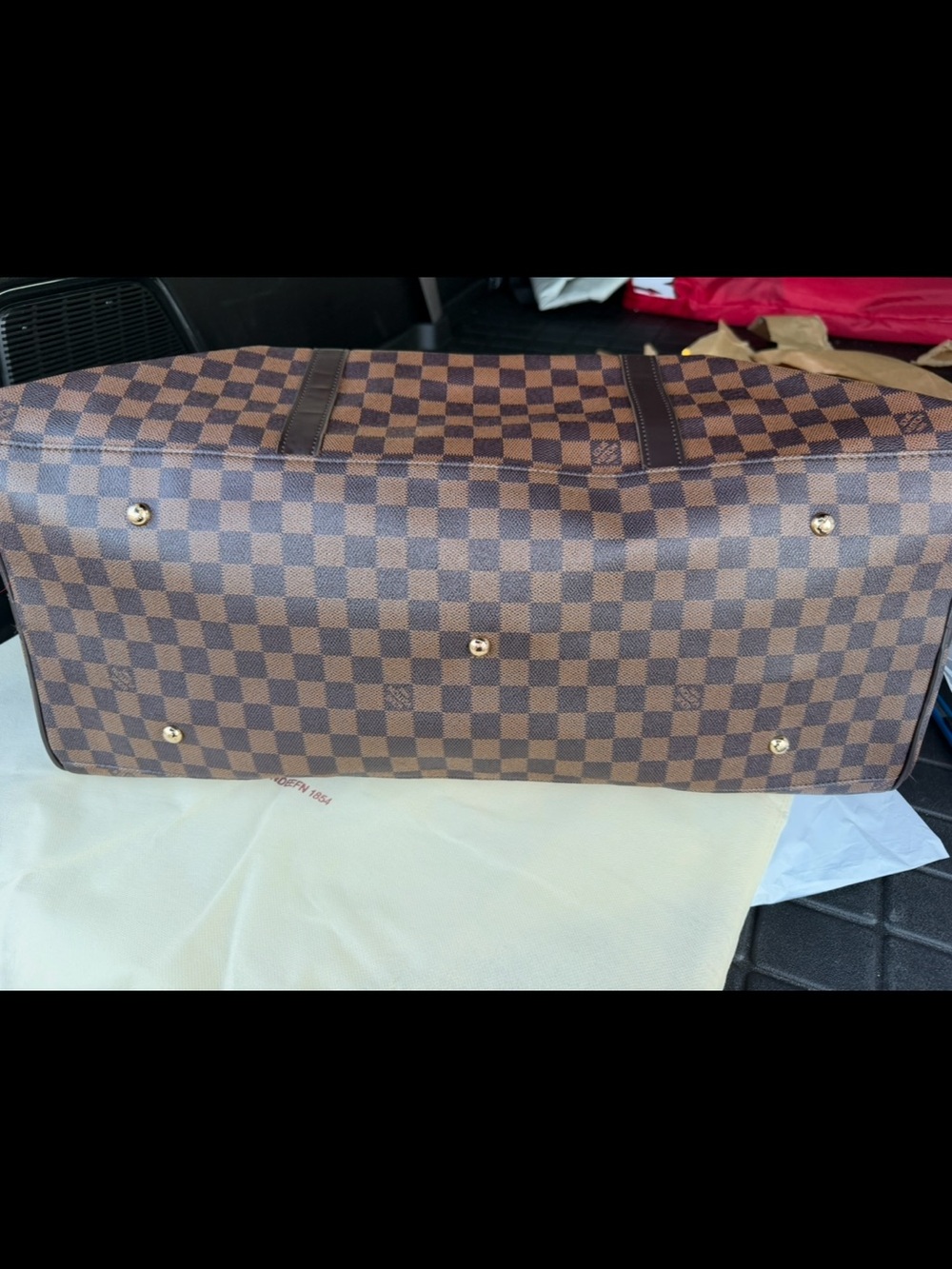 Brown Checkered Tote Bag with Gold Feet 55